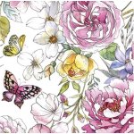 Ubrousek 33x33cm Růže a motýl akvarel – Sleviste.cz