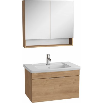 Vitra Koupelnová skříňka s umyvadlem a zrcadlem VitrA Mia 80x49x45cm zlatý dub mat MIASET8049DG