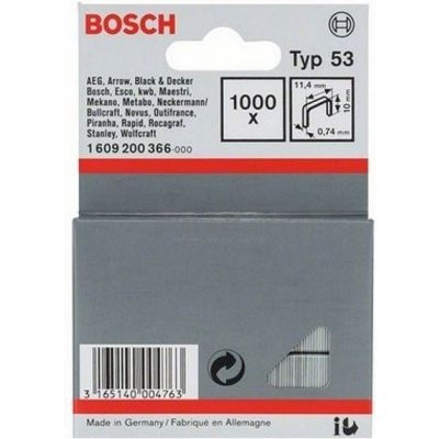 Sponky do sponkovaček Bosch PTK 3,6 LI, PTK 14 E Duotac, HT 14 a HMT 57 - 10x0.74x11.4mm, 1000ks, typ 53 (1609200366) – Zboží Mobilmania