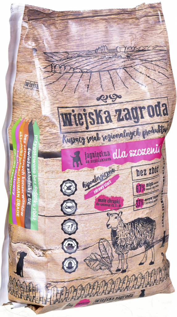 Wiejska Zagroda Jehněčí a špenát pro štěňata 2 kg