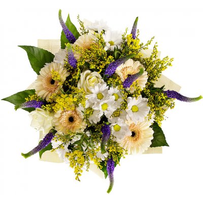 Rozvoz květin: Barevná letní kytice - gerbery, růže, solidago a chryzantémy - Malá