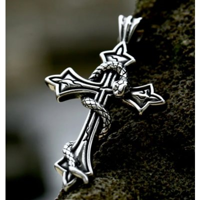 Origoska Ocelový řetízek kříž s hadem HD04 stříbrná – Zboží Mobilmania