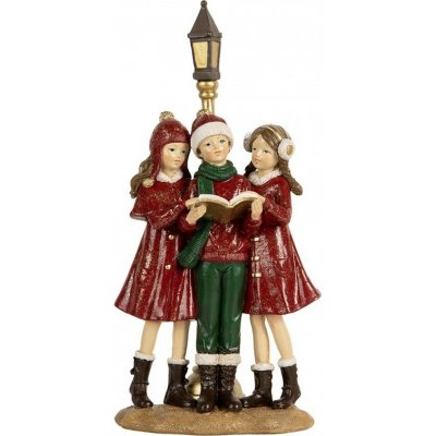 Clayre & Eef Červená vánoční dekorace zpívající sbor dívky u lampy - 14*9*28 cm – Hledejceny.cz