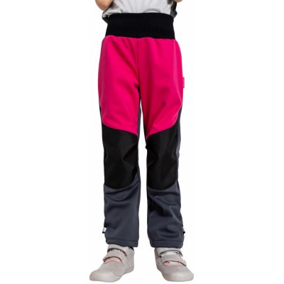 Unuo dětské softshellové kalhoty s fleecem pružné Flexi tm. šedá fuchsiová – Zboží Mobilmania