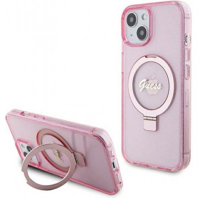 GUESS iPhone 15 Magsafe / Glitter Script Logo / Ring stojánek / růžové – Zboží Mobilmania