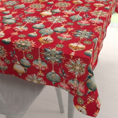 Biante bavlna obdélníkový ubrus Sandra SA-528 Vánoční baňky na červeném 100x140 cm – Zboží Mobilmania