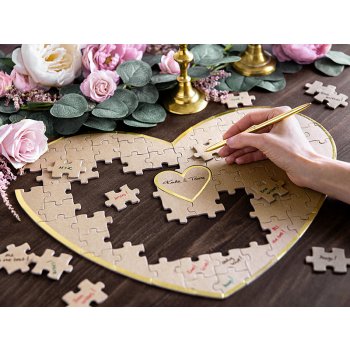 PartyDeco Svatební kniha hostů puzzle srdíčko