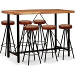 vidaXL Marketos Barový set 7 kusů masivní akáciové dřevo, pravá kůže a plátno – Zboží Dáma