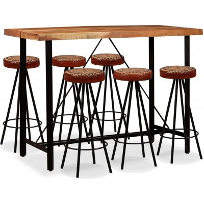 vidaXL Marketos Barový set 7 kusů masivní akáciové dřevo, pravá kůže a plátno – Zboží Dáma