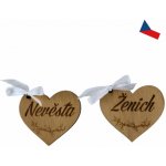 Dřevěné svatební jmenovky se srdcem – personalizované | Zamilujsi.cz písmo: Písmo 1 – Zboží Mobilmania