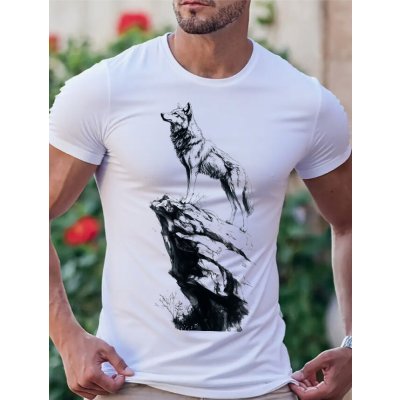 Striker pánské tričko Art Vlka na skále bílá – Hledejceny.cz
