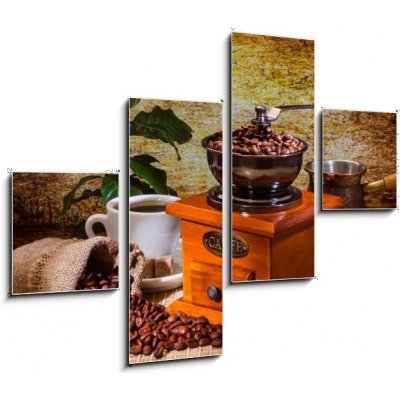 Obraz 4D čtyřdílný - 120 x 90 cm - grinder and other accessories for the coffee brusky a další příslušenství pro kávu – Zbozi.Blesk.cz