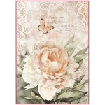Rýžový papír Krémová Vintage růže a motýl Stamperia A4 – Zboží Dáma