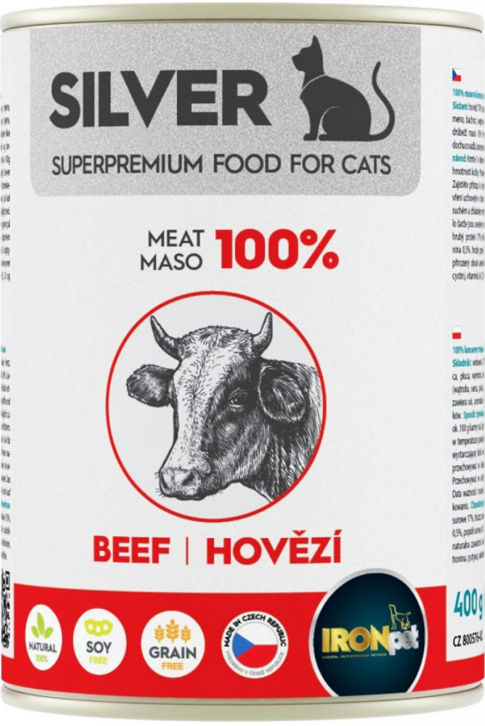 IRONpet Silver Cat Hovězí 100% masa 400 g