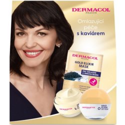 Dermacol Gold Elixir Omlazující kaviárový denní krém SPF10 50 ml + Omlazující kaviárový noční krém 50 ml + Omlazující maska s kaviárem 2 x 8 g dárková sada