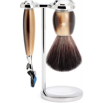 Mühle set Vivo stojánek, štětka na holení, strojek Fusion Black Fibre, Horn Brown Resin – Zboží Mobilmania