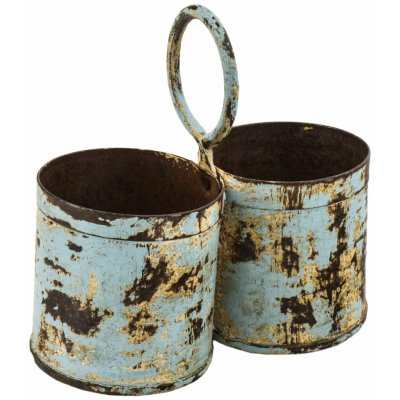 Sanu Babu Závěsný plechový květináč, dvojitý, světle modrá patina, 22x11x21cm – Hledejceny.cz
