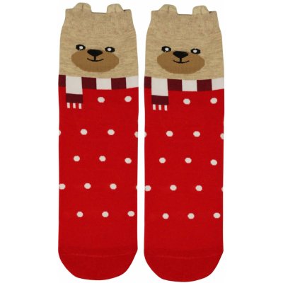 Vánoční puntíky veselé dámské ponožky červená