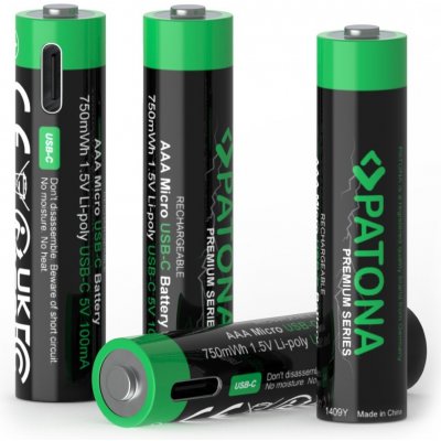 PATONA nabíjecí baterie AAA/LR03 Li-Pol 500mAh 1,5V s USB-C nabíjením, 4ks v balení | Zboží Auto