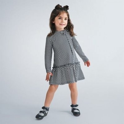 Mayoral dětské šaty s mašlí vzor kouhoutí stopa 4990-11