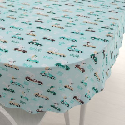 Biante Dětský bavlna oválný ubrus Sandra SA-375 Zaječí automobilové závody na mintovém 100x160 cm – Sleviste.cz