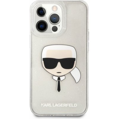 Pouzdro Karl Lagerfeld iPhone 13 Pro MAX Glitter Karl`s Head stříbrné