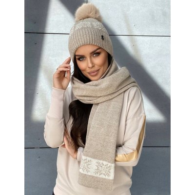 Fashionweek Zimní sada čepice a šály se sněhovou vločkou S2809 Béžová – Hledejceny.cz