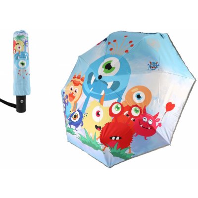 Deštník Příšerky skládací vystřelovací látka/kov modrý v sáčku – Sleviste.cz