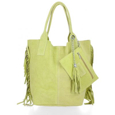 Vittoria Gotti Módní Italské kožené kabelky shopper Bag Boho Style Limetková