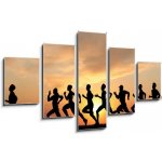 Obraz 5D pětidílný - 125 x 70 cm - Marathon, black silhouettes of runners on the sunset Maraton, černé siluety běžců na západ slunce – Zboží Mobilmania