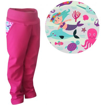 Dětské softshellové kalhoty MOŘSKÉ PANNY s kapsami s fleecem tmavě růžové