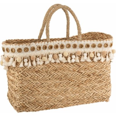 Boho plážová taška/košík s bambulkami a třásněmi Reed – Zboží Mobilmania