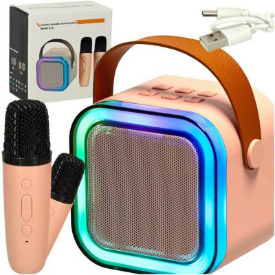 Karaoke set Bluetooth reproduktor 2 mikrofony USB LED 6W růžová biela – Zboží Dáma
