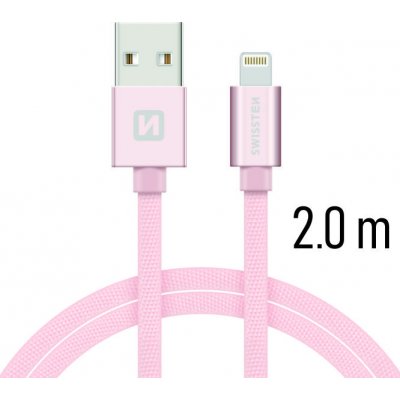 Swissten 71523305 USB 2.0 typ A na Lightning, USB 2.0, zástrčka A - zástrčka Lightning, opletený, 2m, růžovo-zlatý – Zboží Mobilmania