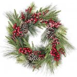 Autronic Věnec zdobený 60 cm šišky, jehličí a červené bobule PRZ3339 Vícebarevná, Plast – Zboží Dáma