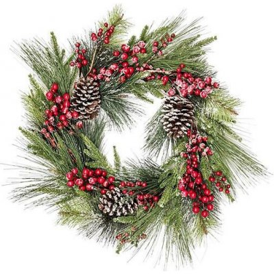 Autronic Věnec zdobený 60 cm šišky, jehličí a červené bobule PRZ3339 Vícebarevná, Plast – Zboží Dáma