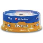 Verbatim DVD-R 4,7GB 16x, AZO, printable, spindle, 25ks (43538) – Zboží Živě