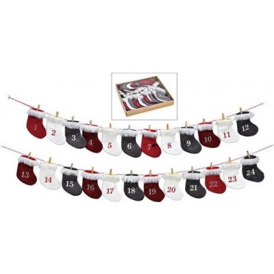 Housedecor Adventní kalendář - ponožky (Adventní kalendář pro děti, 24dílná sada - vánoční dekorace na zavěšení do dětského pokojíčku Housedecor Adventní kalendář - ponožky.) – Zboží Mobilmania
