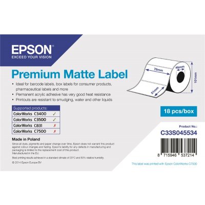 Epson C33S045534 Premium Matte, pro ColorWorks, 76x51mm, 650ks, bílé samolepicí etikety – Zbozi.Blesk.cz