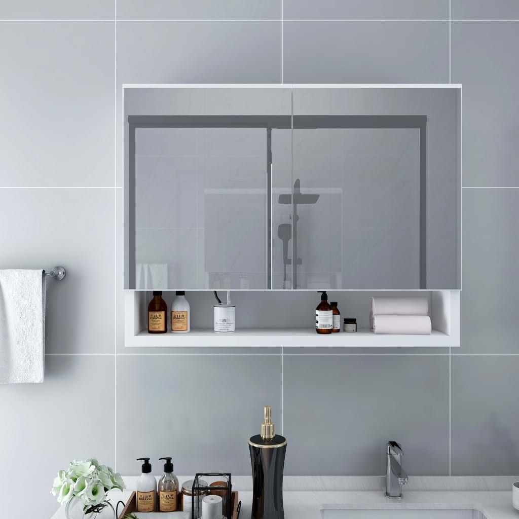 Nabytek XL LED koupelnová zrcadlová skříňka bílá 80 x 15 x 60 cm MDF