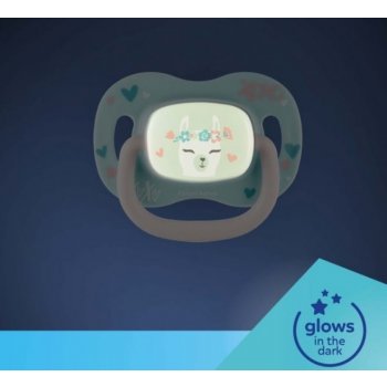 Canpol Babies symetrický silikon dudlík svítící Exotic Lama mátová