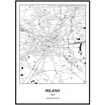 Plakát Mapa města (více variant měst) Rozměr plakátu: A4 (21 x 29,7 cm), Město: Milano – Zbozi.Blesk.cz