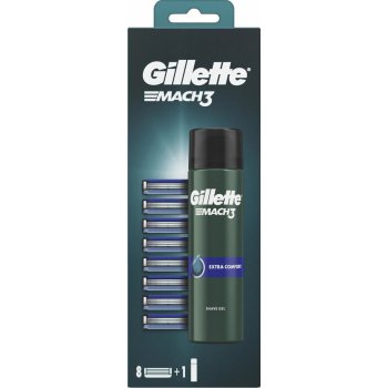 Gillette Mach 3 Turbo gel na holení 200 ml + náhradní břity na holení 8 ks dárková sada