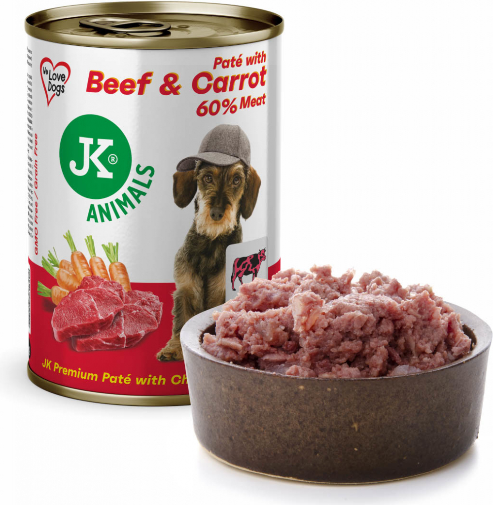 JK Animals Adult Beef & Carrot Premium Paté with Chunks superprémium 400 g