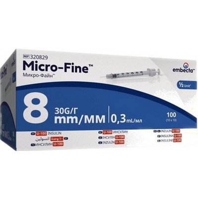 Embecta Micro-Fine U-100 inz.střík.8mm 0.5ml 100 ks – Zboží Dáma