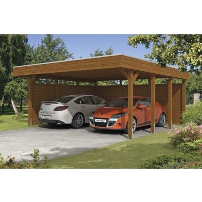 SKAN HOLZ Přístřešek na auto Friesland dvojitý 557 x 555 cm ořech – HobbyKompas.cz