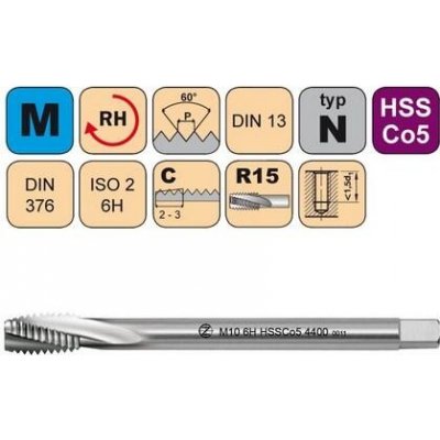 NÁSTROJE CZ Závitník strojní M4x0,7 ISO2 HSSCo5 DIN 376 RSP15 - 4400 - CZZ4400-M4-ISO2 – Zboží Mobilmania