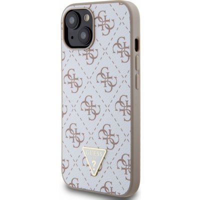 Guess PU Leather 4G Triangle Metal Logo iPhone 15 bílé – Zboží Mobilmania