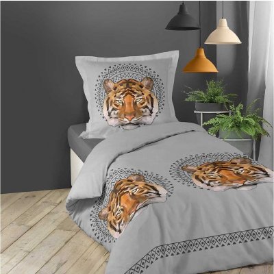 Dumdekorace bavlna povlečení na postel šedé barvy s tygrem JACANA 140x200 140x200 – Zboží Mobilmania