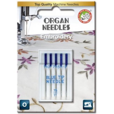 Jehly pro šicí stroje Organ - vyšívací 5x75 modré BLUE TIP – Zboží Dáma